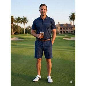 Hang Ten Men's Shorts 38 Navy Blue Gray Cross Check Plaid California‎ Classic
